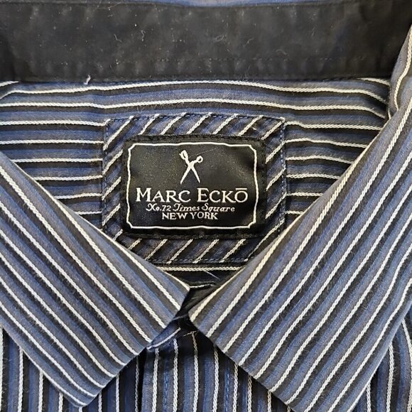 Marc Ecko Cut & Sew Button Shirt Long Sleeve Embroidery Design Blue Stripe XL - Picture 6 of 16
